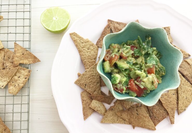 homemade tortilla chips with guacamole